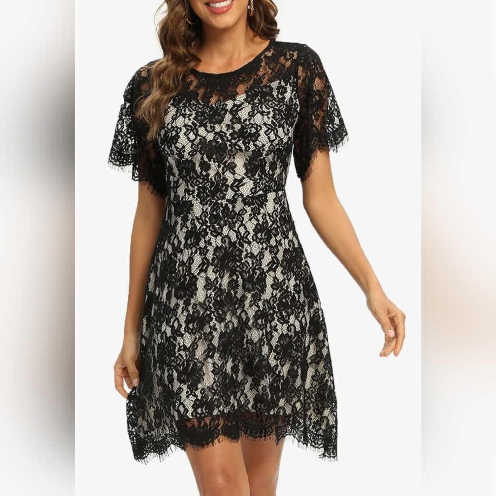 Formal lace overlay dress